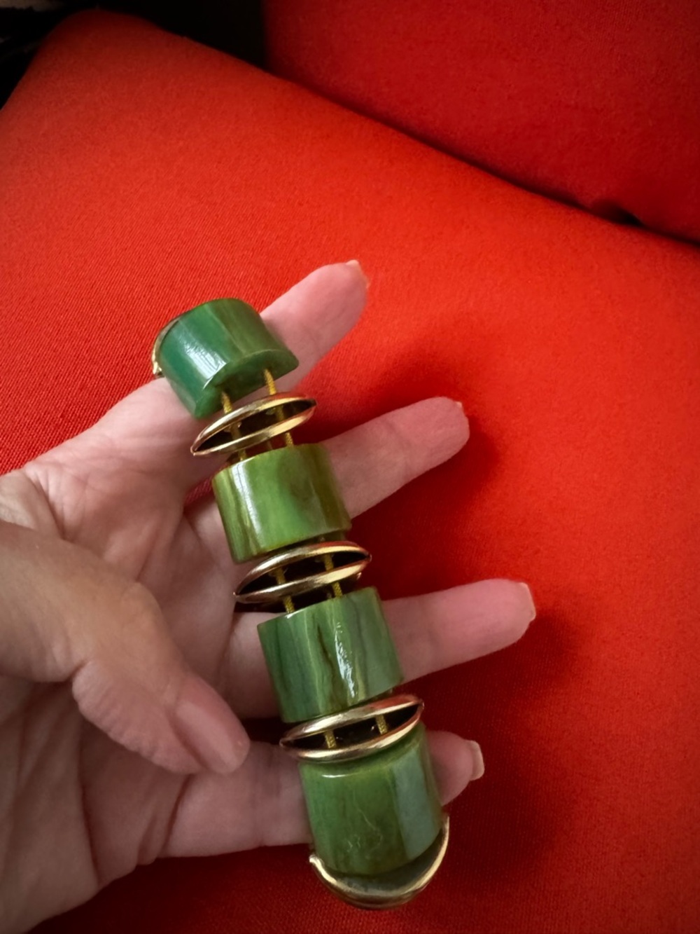 Source Unknown Green Barrel Bead Bracelet with Silver Accents - Picture 6 of 7